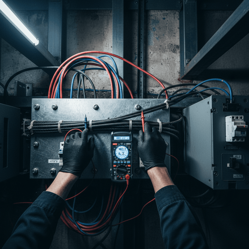 Electrician using diagnostic tools for efficient troubleshooting
