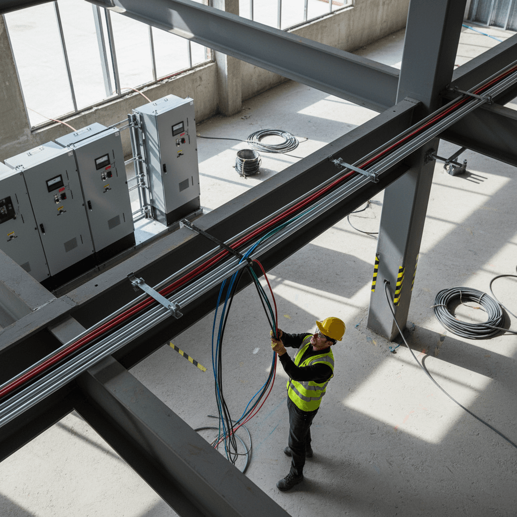Commercial electrical installation with conduit and wiring