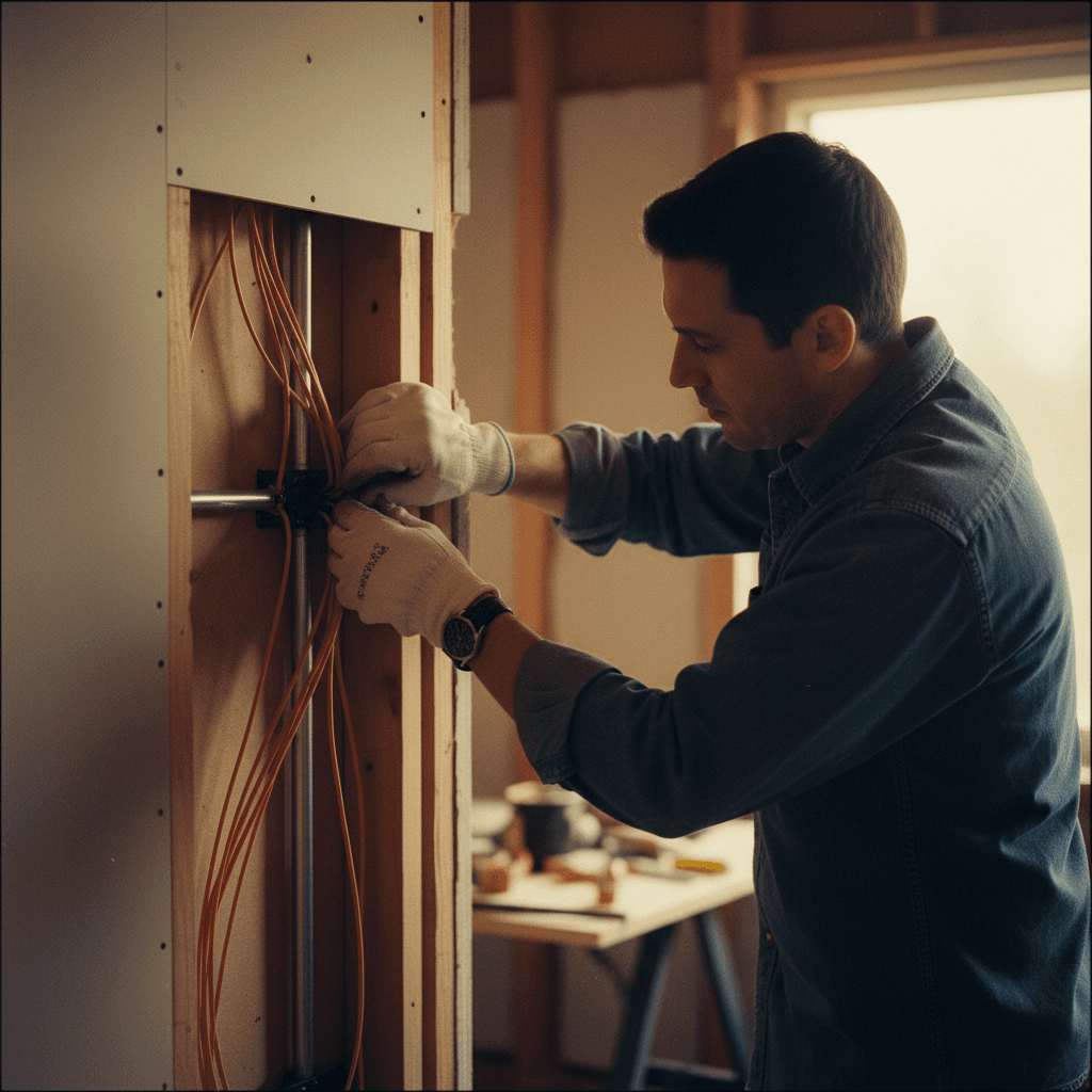 Electrician performing clean professional wiring installation